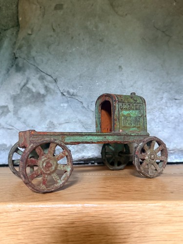 Antique Cast Iron Toy Embossed JAEGER 1920s 1930s Green Patina