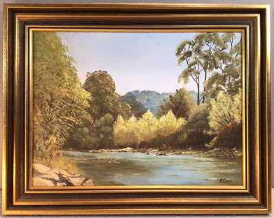 Artist E Cook  Ovens River 1980s Framed Oil Painting