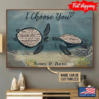 Vintage Customized Name Sea Turtle Couple Typography I Choose You To Do Life ...