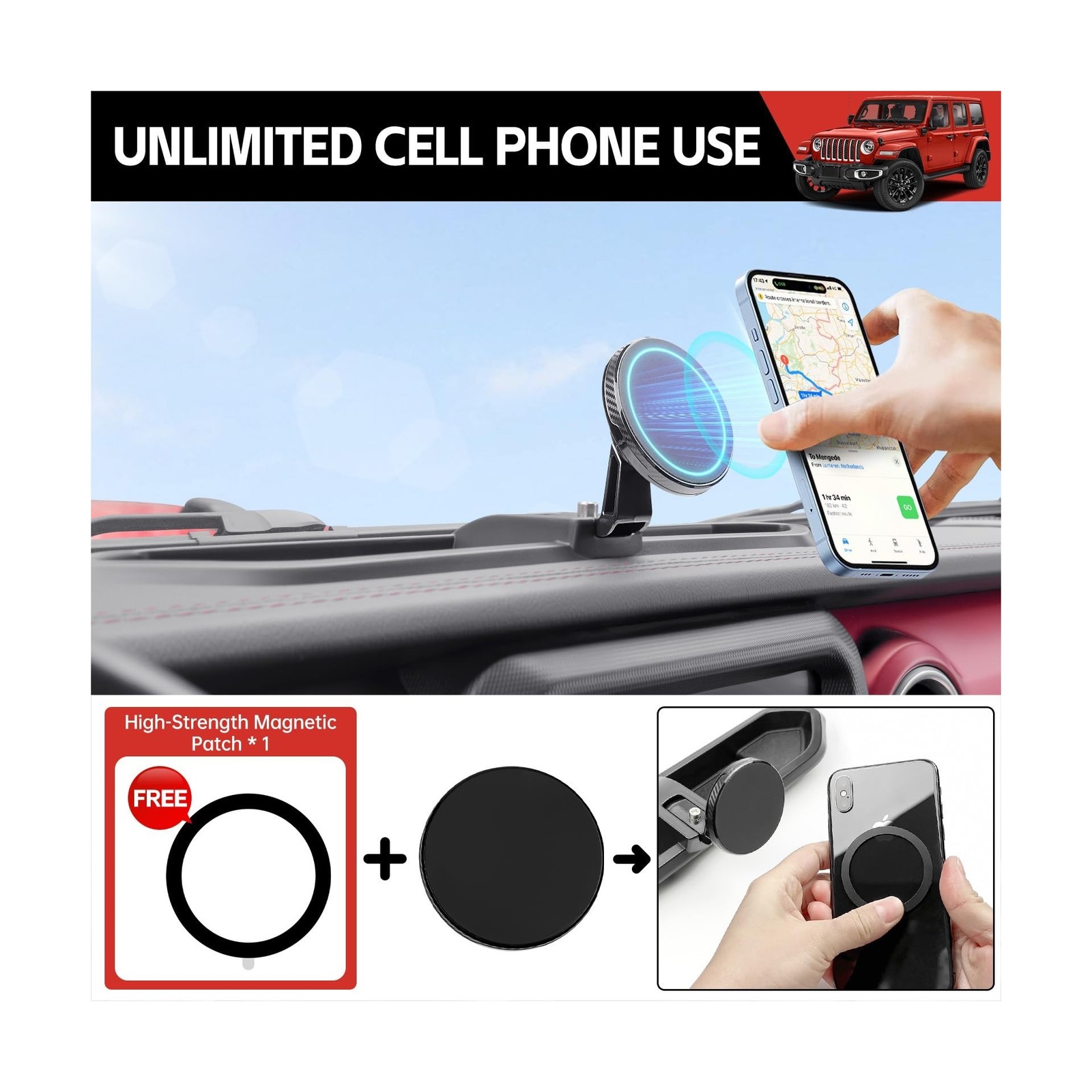 Magnetic Phone Mount Holder Fit for 2018-2023 Jeep Wrangler JL JLU&Gladiator ... thumbnail 5