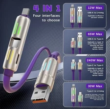 MFish 4-in-1 Universal Multi USB Charging Cable  240W Max Fast Charger Cord