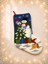 Vintage Latch Hook Christmas Stocking Snowman Tree Handmade