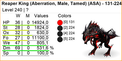 Reaper 240 LEVEL TOP STATS Solid Colors Ark Survival Ascended Official PVE