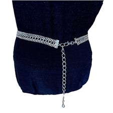 VTG Triple Chain Belt Classy Polished Silver Tone Metal Size M-L Fits 32"-40"