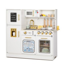 Wooden Kids Kitchen Playset, Simulated Kids Play Kitchen with Lights and Sounds