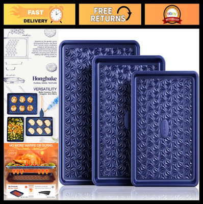Nonstick Baking Sheet Pan Set of 3 - Heavy Duty Cookie Sheets for Oven, Blue