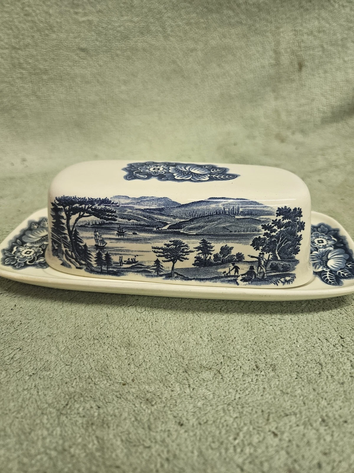 Staffordshire Liberty Blue Butter Dish Made In England Nice LQQK