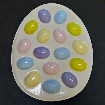 Ceramic Tag Deviled Egg Serving Dish 16 Eggs -New- 2007