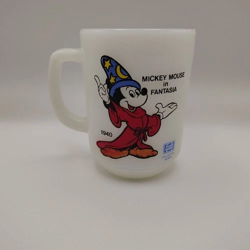 Mickey Mouse Fantasia 1940 Pepsi Collector Mug Milk Glass Anchor Hocking Vintage