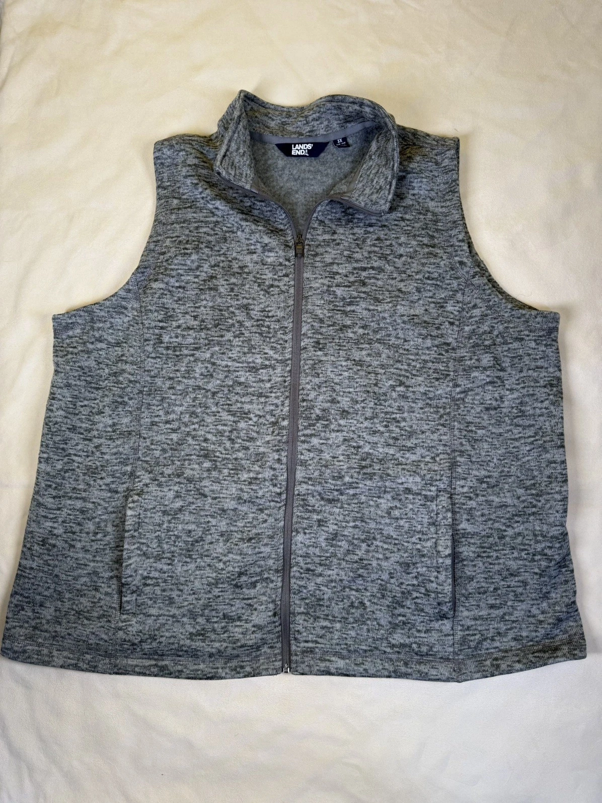 Lands End Men's Sweater Fleece Vest Grey Size 3XL Full Zip Pockets
