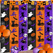 2Pack Halloween Foil Fringe Curtains 3.3 X 6.6Ft Black Orange Purple Tinsel
