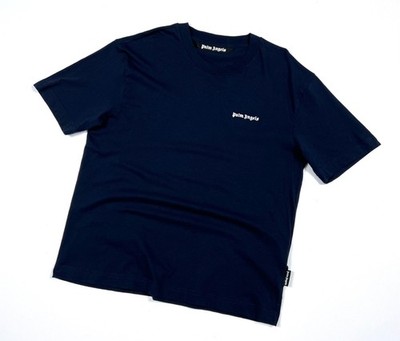 Auth Men's PALM ANGELS Basic Logo Blue Cotton Casual t Shirt Size L/XL