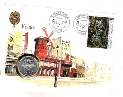 STUNNING NEW 1987 MOULIN ROUGE FRANCE 100 FRANCS LA FAYETTE ENVELOPE SILVER