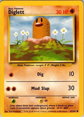Diglett 47/102 Base Set Common LP Pokemon TCG