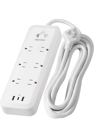 Gaston Surge Protector Power Strip - 10Ft Plug Extension Cord, 6 Plugs + USB-A,C