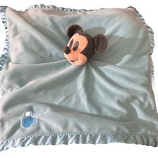 Disney Baby Mickey Mouse Security Blanket Lovey Blue Stuffed Head Satin Trim 57