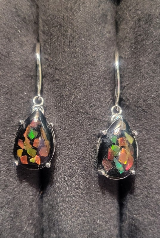 Mosaic Ammolite Teardrop Sterling Silver Drop Earrings