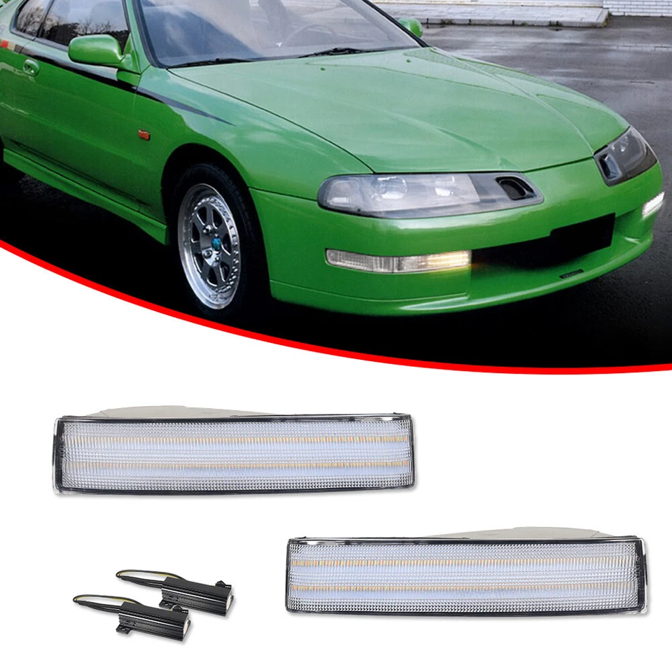 For 1992-1996 Honda Prelude Clear Lens SWITCHBACK LED Signal DRL Lights Set of 2 - Image 3 of 4