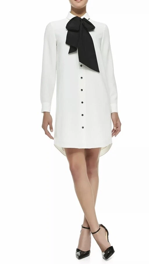 Abito firmato KATE SPADE grifone avorio con cravatta in velluto nero taglia 6