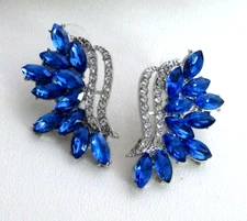 Charming Charlie RSVP Blue Navette Earrings & rhinestones silvertone setting