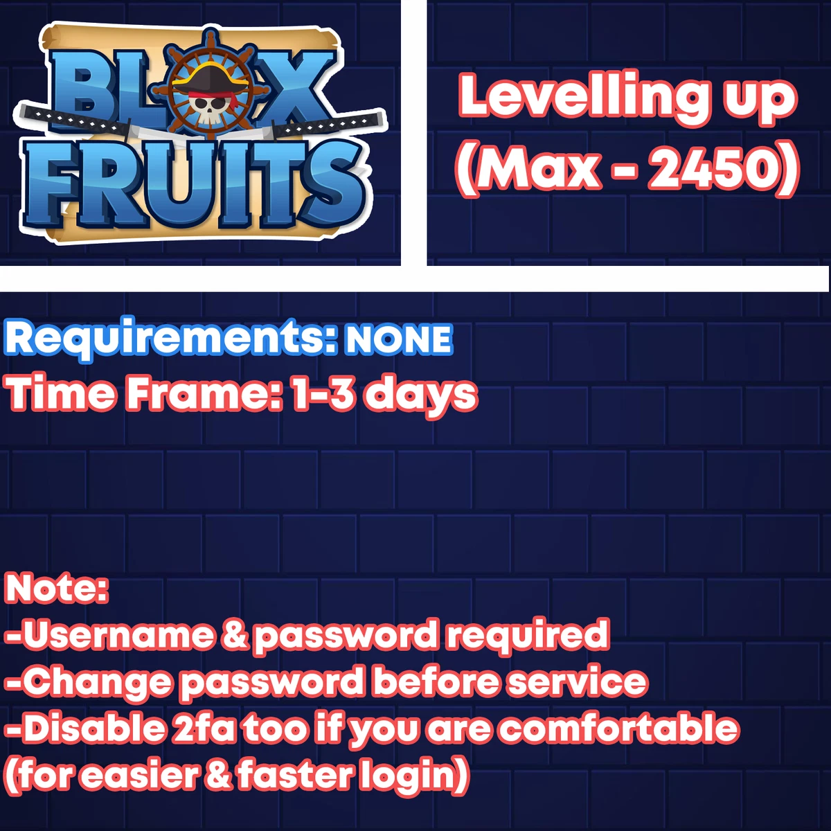 Instant Delivery - Blox Fruits Level MAX 2450 Account - Third Sea