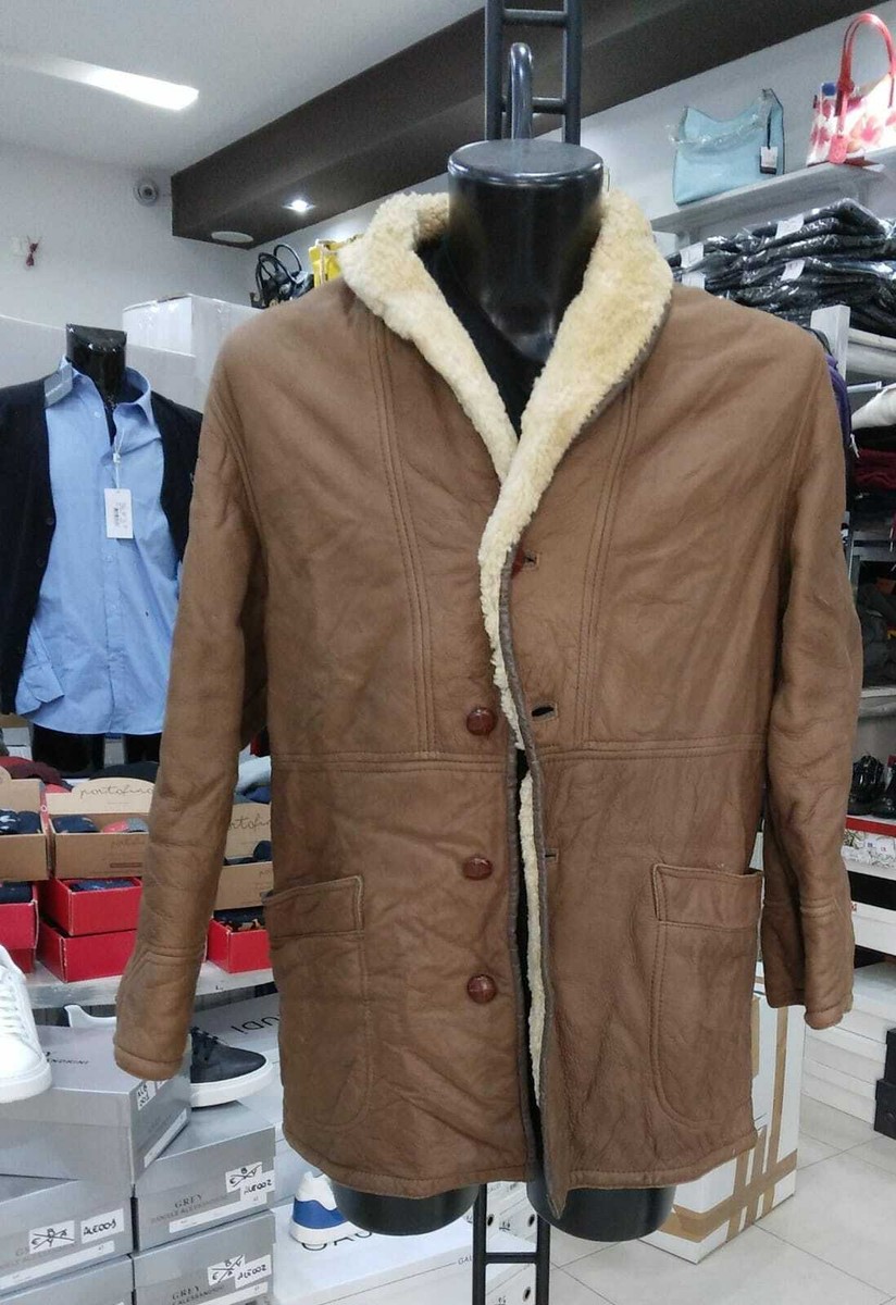 MONTONE SHEARLING Uomo Man Marrone in vera pelle VINTAGE tg 44 MON