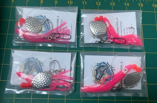 4 Pack - Fluke / Founder Rigs Pink Glowing Squid Fishing Lure Baits Hook Sz 4/0 - 第 1/3 張圖片