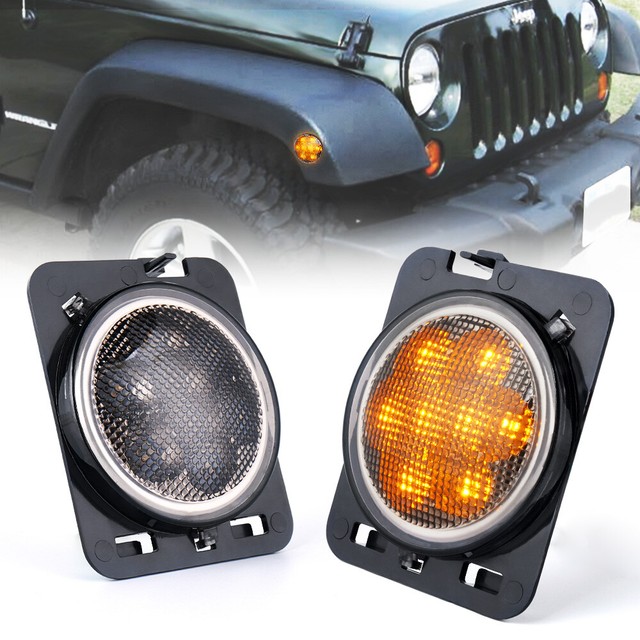 Front Fender LED Side Marker Light Smoke Lens for Jeep Wrangler JK JKU