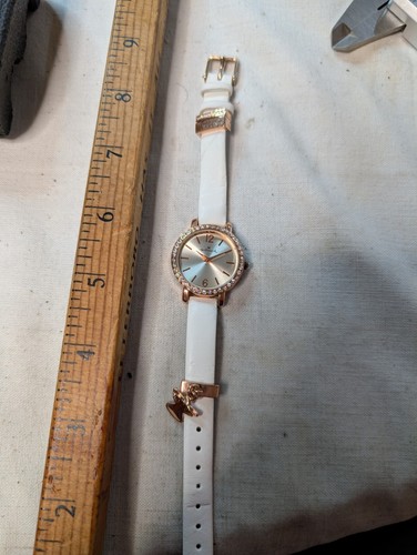 Hallmark Watch Silver Tone On White Vegan Leather - New Battery With Charms