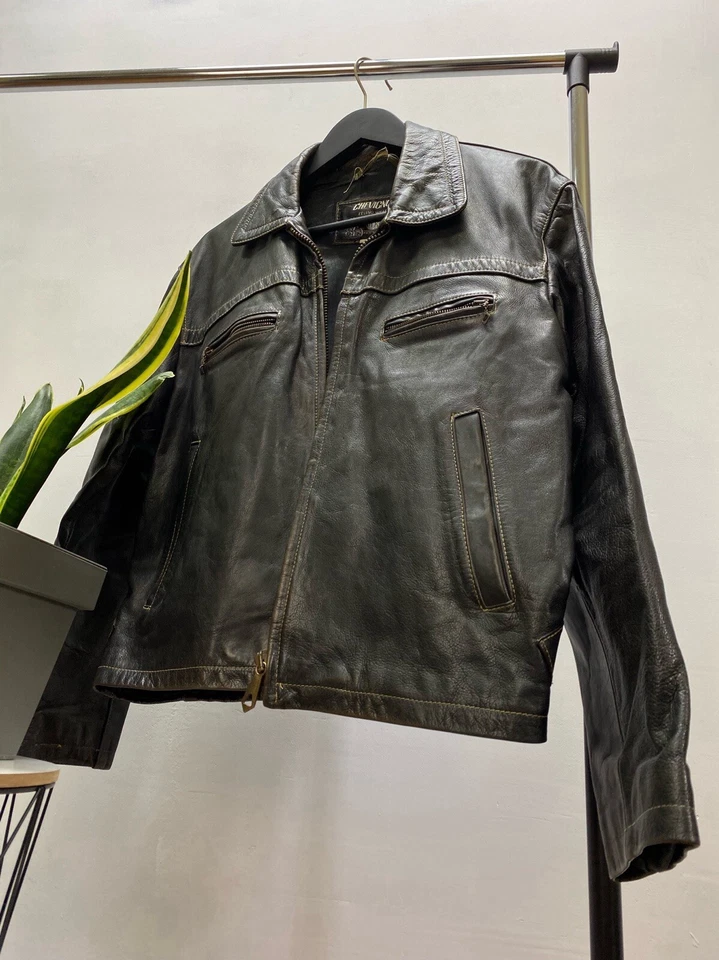 Chevignon Brown Heavy Flying Leather Jacket Size XL Men Rare Army  - Image 2 of 4