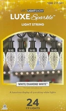 Set of 24 Gemmy Lightshow Luxe Sparkle White LED C9 Lights - 1006 215 601