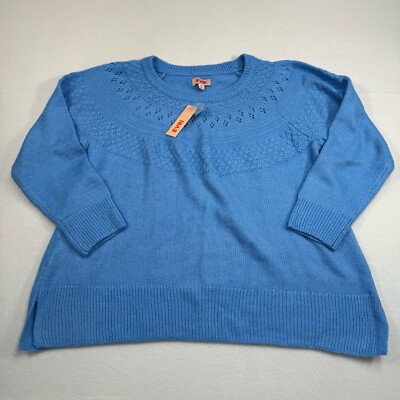 Evri Crew Neck Pointelle Sweater Womens Plus Sz 1X Gentana Blue Long Sleeve NWT