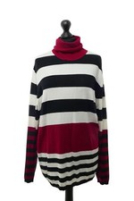 Brax Womens Sweater 48 Black Red Striped Lightweight Turtleneck Knit + Viscose
