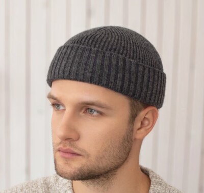 Knit fisherman short beanie men Hand made mini dockers hat Trawler