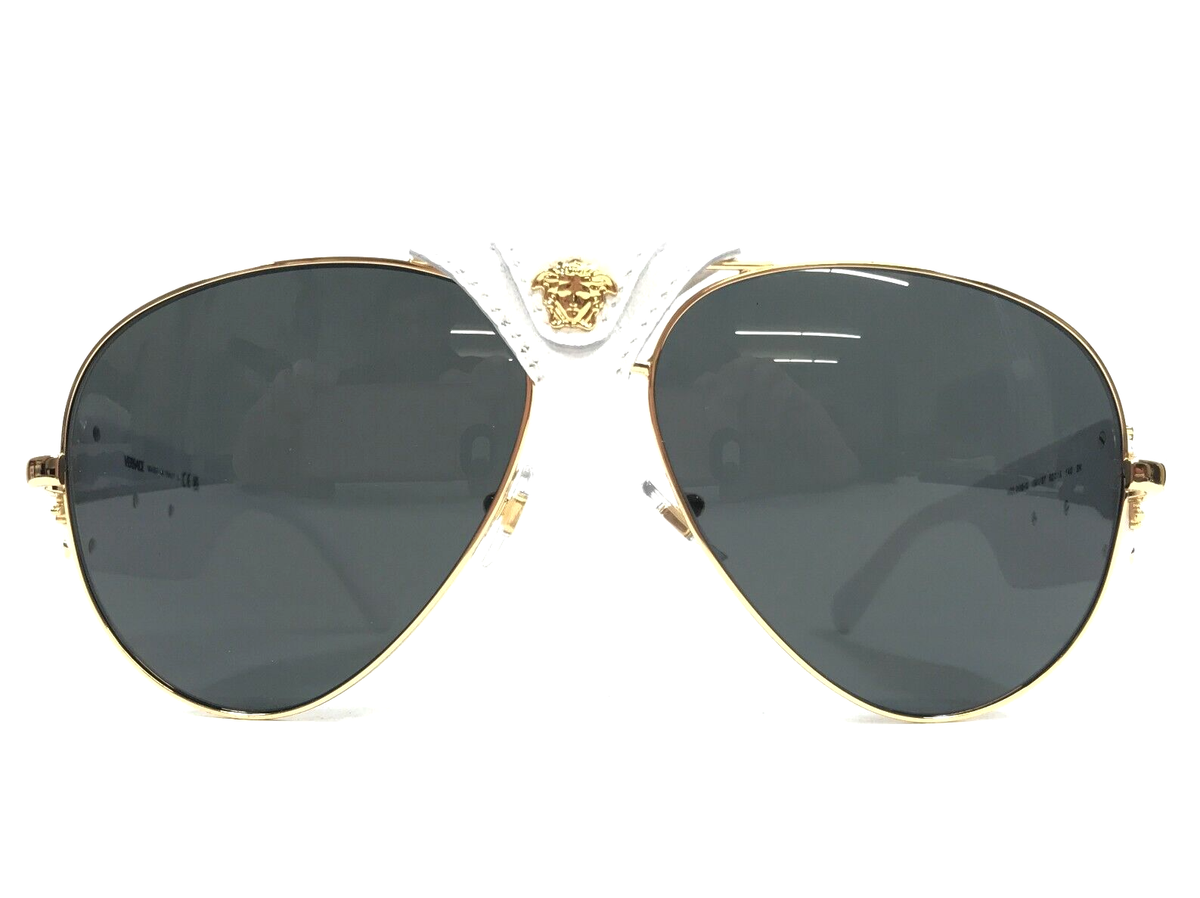 Versace Sunglasses MOD.2150-Q 1341/87 Gold White Leather Aviators