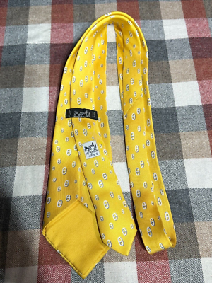 Hermes Paris Yellow White Geometric 100% Silk Tie | eBay