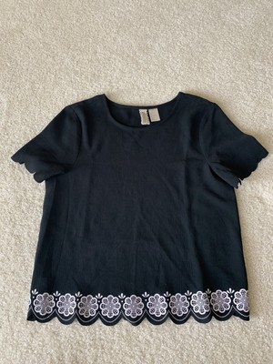 Haut femme H&M DIVIDEDI noir et blanc à fleurs US taille 7,99