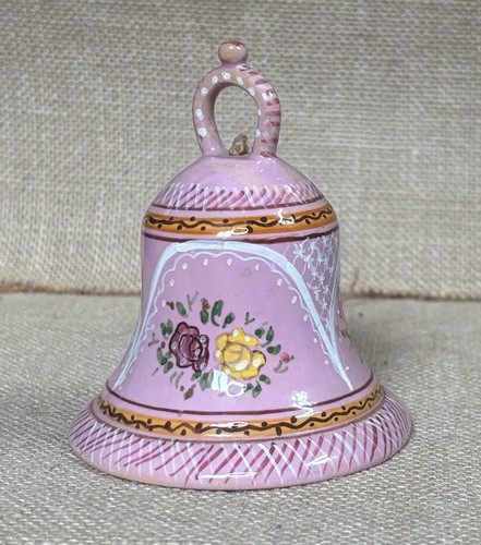 Dusty Rose Pink Shabby Floral Bell M A P Pesaro Italian Pottery Cottage Core - Picture 2 of 7