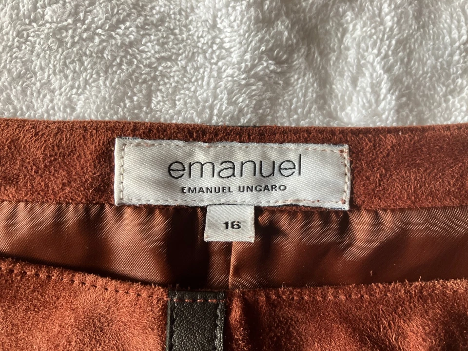 Hermosa Falda EMANUEL UNGARO MARRÓN Suave Gamuza Hasta la Rodilla Talla 16 38 Cintura Foto 4 de 4