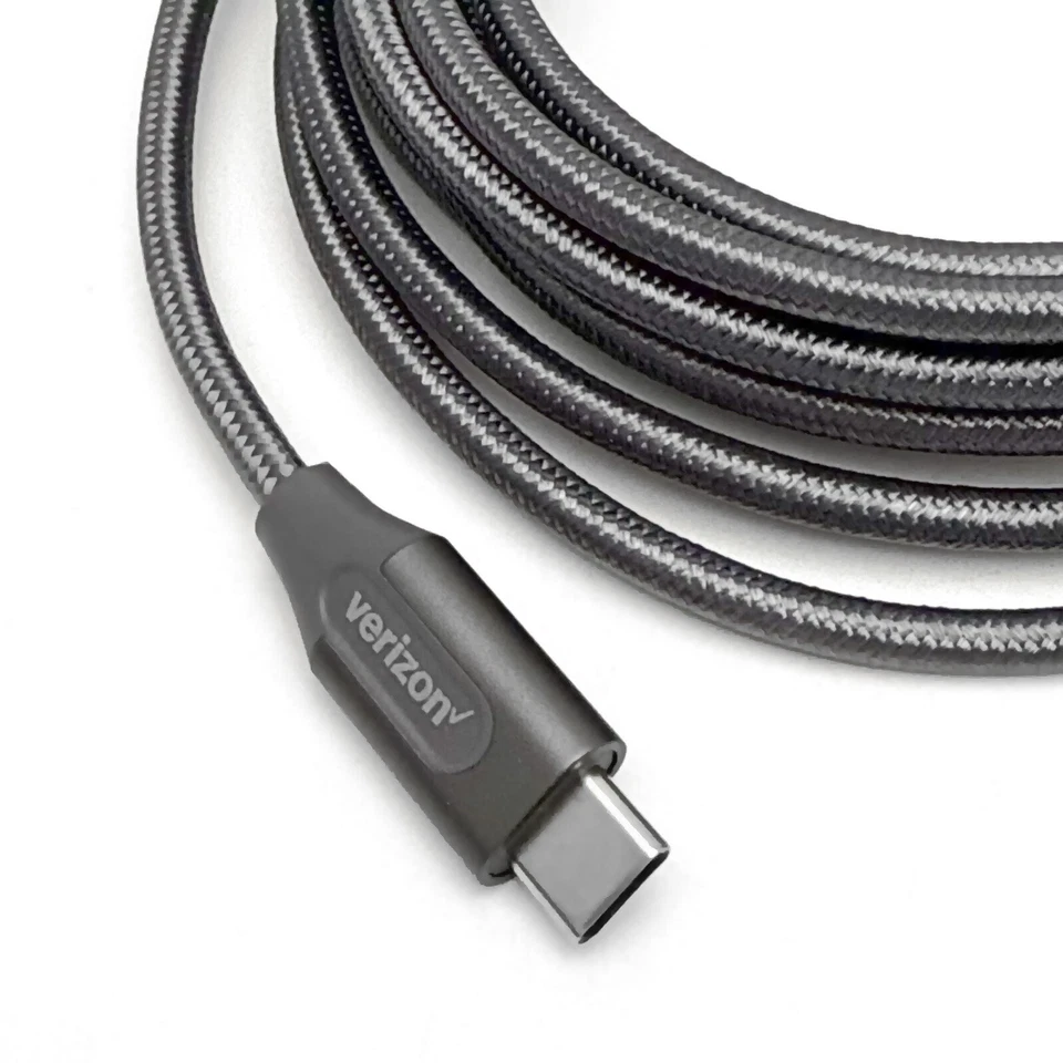 10FT Gray Verizon Logo Braided USB-C Fast Charge Data Cable for Samsung Apple LG - Image 4 of 4