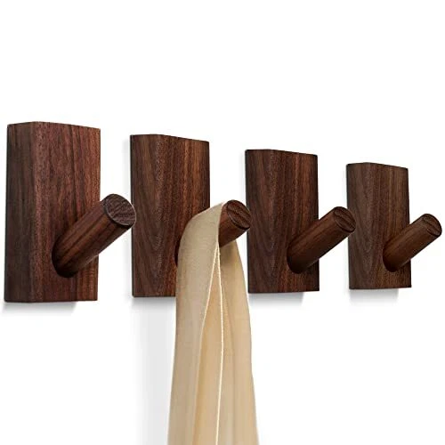 TURDORIA 4-Pack Wood Wall Hooks for Hanging - Decorative Coat Hooks Wall  Moun