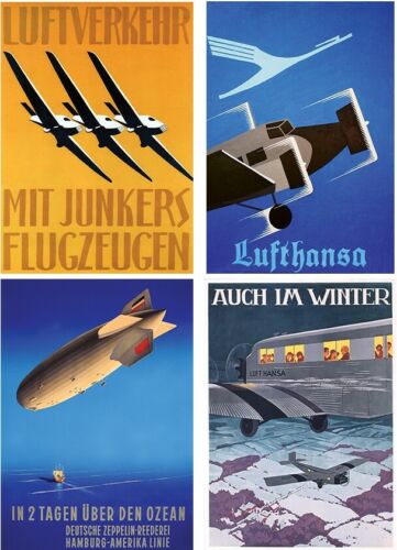 Set: 4 Plakate Luftfahrt 1930er Zeppelin Lufthansa Junkers Poster Kunstdrucke - Bild 2 von 2