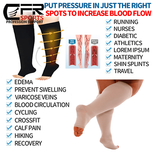 Pair Plus Size Knee High Compression Socks Men Women Medical Stockings S-7XL CFR - Picture 4 of 23