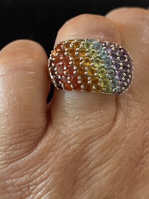 NYC II STERLING SILVER EXOTIC GEMSTONE RAINBOW RING  SIZE 8  SHOPNBC
