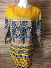 J.CREW Factory Career Yellow Navy Silk Crepe Jules Shift Dress Scroll Print Sz 4