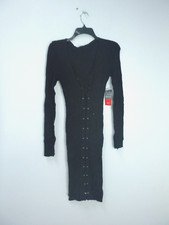 Bold Elements Cut To Curve Black Slinky Ribbed Lace-Up Sweater Dress Sz Medium