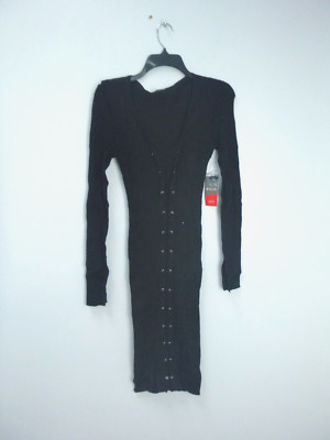 Bold Elements Cut To Curve Black Slinky Ribbed Lace-Up  Sweater Dress Sz Medium