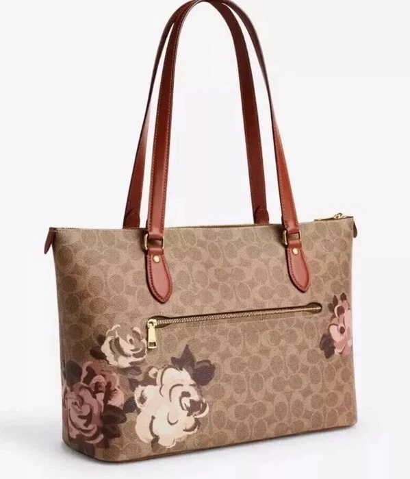 Borsa a tracolla Coach CZ180 Gallery Tote Bag firmata tela stampa rosa oro marrone nuova con etichette
