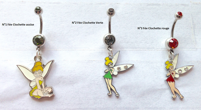 Piercing Nombril Argent 925 Avec Pendente Fée Cristal - Tige Acier Chirurgical 1.6 Mm
