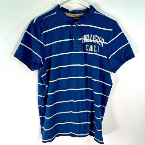 T-shirt homme Hollister California à manches courtes rayé bleu Henley taille Large - Photo 1/6